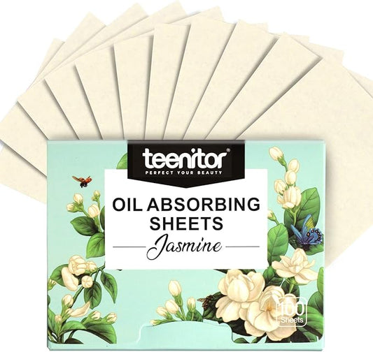 Teenitor Oil Blotting Papers for Face, 100 Sheets Jasmine Oil Blotting Sheets for Oily Skin, Oil Control Film Oil Absorbing Sheets for Face Men Women, Oil Absorbent Pads-GlimoraGlow
