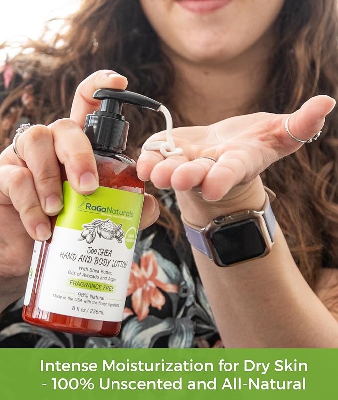 RaGaNaturals Natural Unscented Body Lotion for Dry Skin with Shea Butter and Vitamin E & B5 - Hydrating, Nourishing, Fragrance Free Hand Moisturizer With Organic Essence - For Women, Men, Kids - 8 Oz-GlimoraGlow