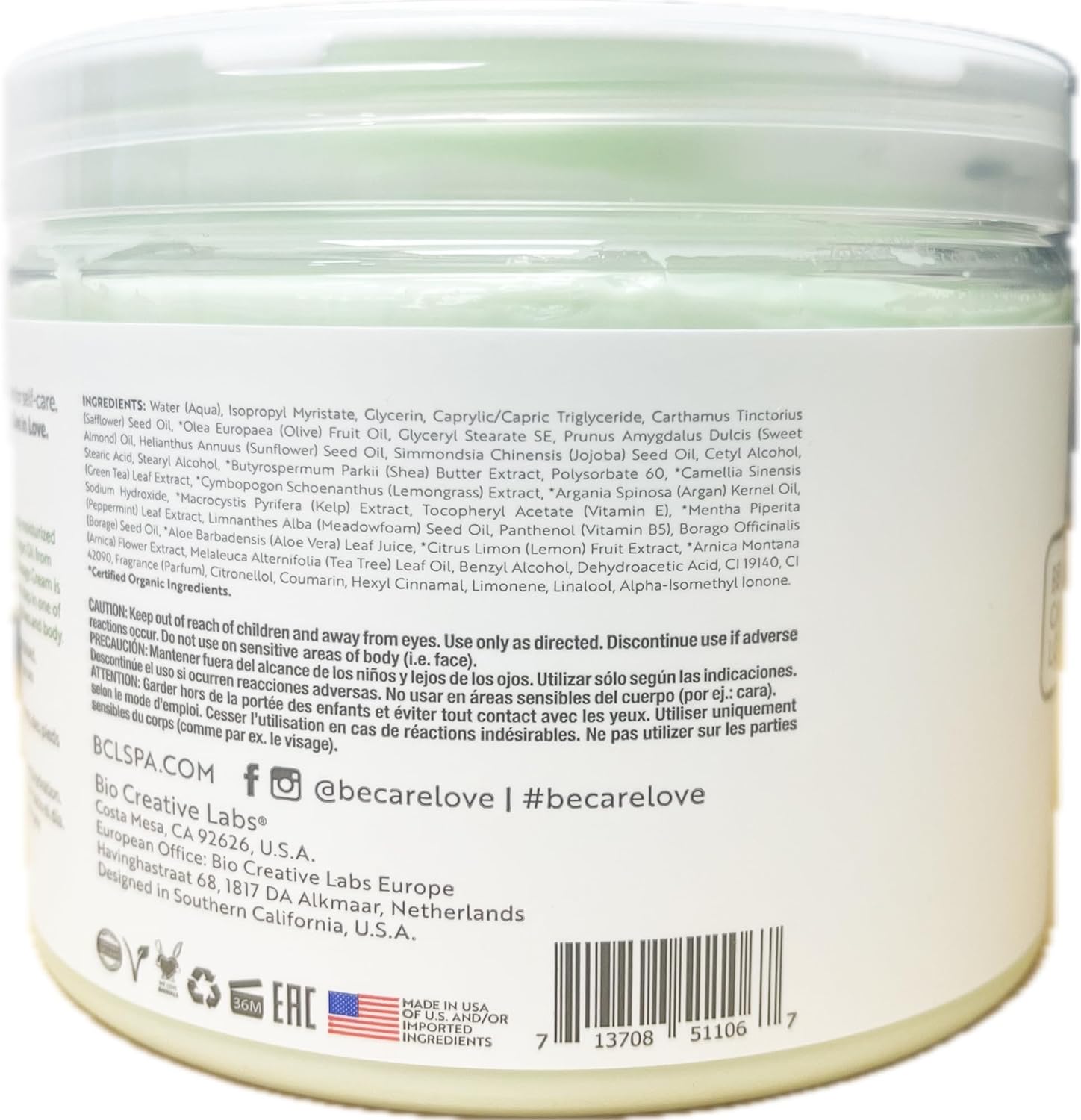 BCL SPA Massage Cream organic Lemongrass + Green Tea body lotion with shea butter, aloe vera, peppermint, argan and jojoba oils body cream to soothe, calm & revitalize the skin. Home/Pro use 16 fl oz-GlimoraGlow