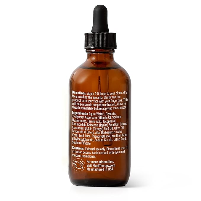 Plant Therapy Facial Serum with Vitamin C & Hyaluronic Acid 4 oz with Hyaluronic Acid, Ferulic Acid, and Vitamin E, Reduces the Appearance of Fine Lines & Wrinkles-GlimoraGlow