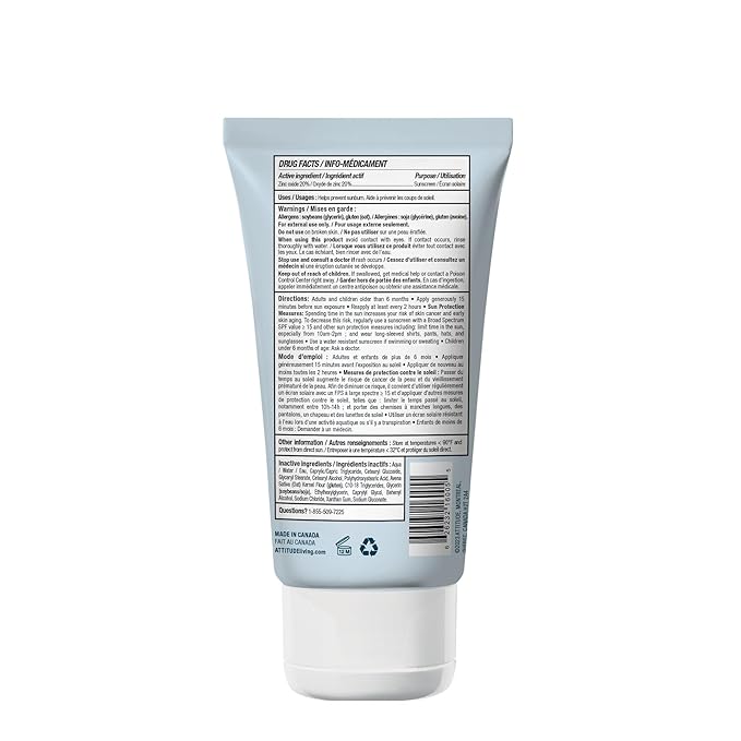 ATTITUDE Mineral Sunscreen for Sensitive Skin, EWG Verified, Broad Spectrum UVA/UVB, Dermatologically Tested, Plant and Mineral-Based Formula, Vegan, SPF 30, Unscented, 5.2 Oz-GlimoraGlow