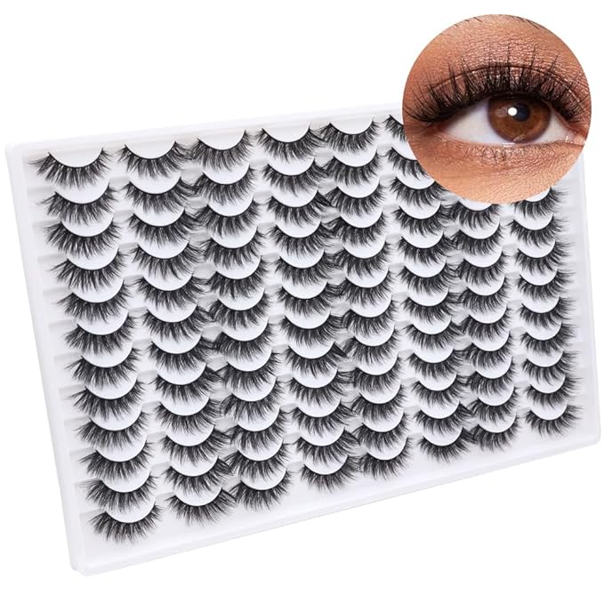False Eyelashes 48 Pairs Faux Mink Lashes 14mm Wispy Lashes 3D Fluffy Cat Eye Lashes Pack Bulk Wholesale Strip Lashes(style 48-036)-GlimoraGlow