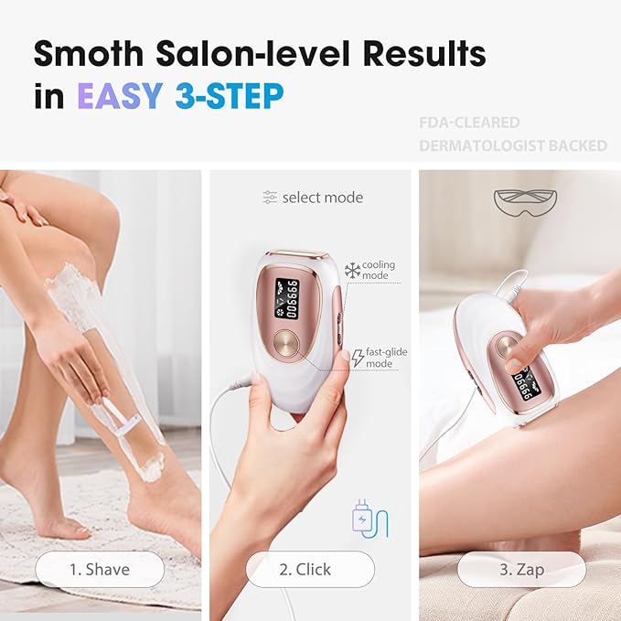 IPL Laser Hair Removal Device for Women & Men - Home 45°F Ice-Cooling Contact for Painless & Long-Lasting Results, 86% Hair Reduction in 3 Weeks for Full Body & Bikini Line, Rose Gold-GlimoraGlow