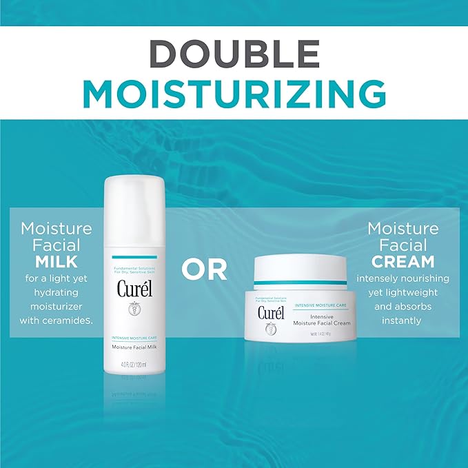 Curel Japanese Skin Care Moisture Facial Milk Moisturizer, Daily Face Lotion for Dry Sensitive Skin, pH Balanced, Unscented Advanced Ceramide Care Face Cream without Drying Alcohols, 4 oz-GlimoraGlow