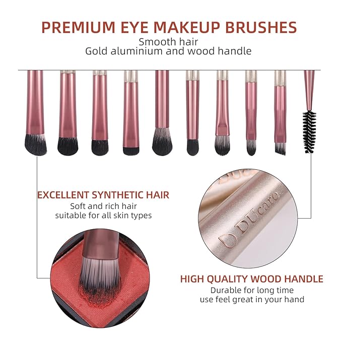 DUcare Makeup Brushes with Bag - 14Pcs Professional Synthetic Make Up Brushes Set for Blush Concealer Foundation Bronzer Powder Eyebrow Eyeshadow Blending Makeup Brush Set Mekaup bag, Rose Golden-GlimoraGlow