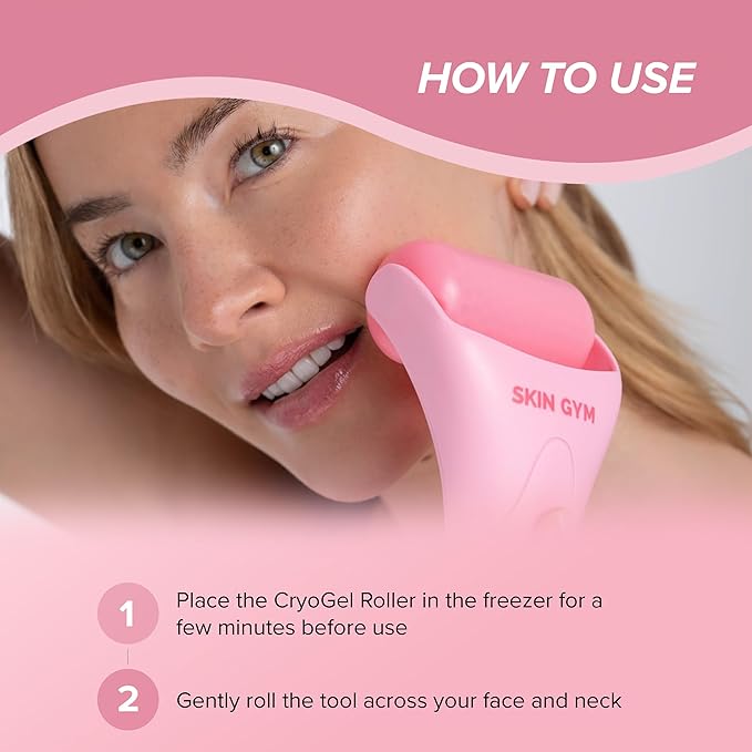 SKIN GYM CryoGel Pink Roller, Cooling Facial Tool for Puffiness and Skin Firming-GlimoraGlow