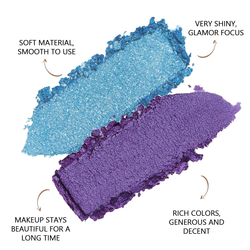 2 colors eye shadow makeup palette, Blue & Purple Eyeshadows Halloween Birthday Party Wear, high pigment eye, matte & shimmer metal eye shadow powder, Blendable, Ultra-Pigmented, Easy to Apply(02)-GlimoraGlow