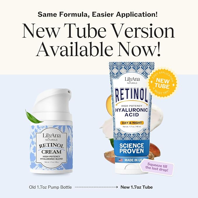 LilyAna Naturals Retinol Cream - Anti-Aging Moisturizer for Face & Neck, Made in USA, Wrinkle Reduction - 1.7oz, 2 Pack-GlimoraGlow