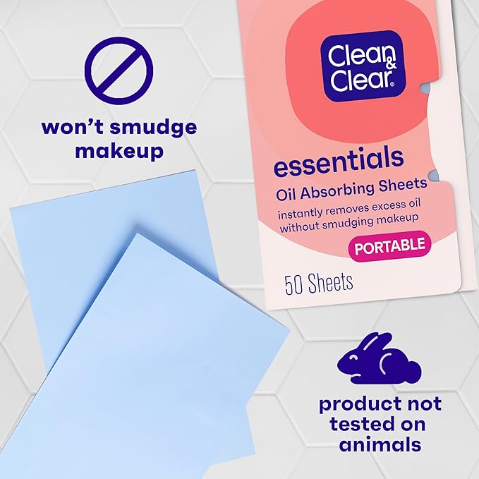 Clean & Clear Oil Absorbing Facial Sheets, Portable Blotting Papers for Face & Nose, Absorbing Blotting Sheets for Oily Skin to Instantly Remove Excess Oil & Shine, 3 x 50 ct-GlimoraGlow