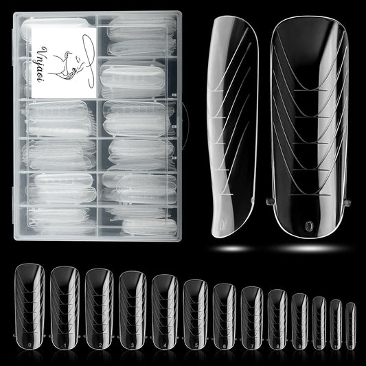 130 Pcs Poly Extension Gel Dual Nail Forms Nail Molds With Scale Builder Coffin Nail for Gel Manicure Nail Art Design Salon DIY at Home (Long Round-Head Dual Nail Forms Set)-GlimoraGlow