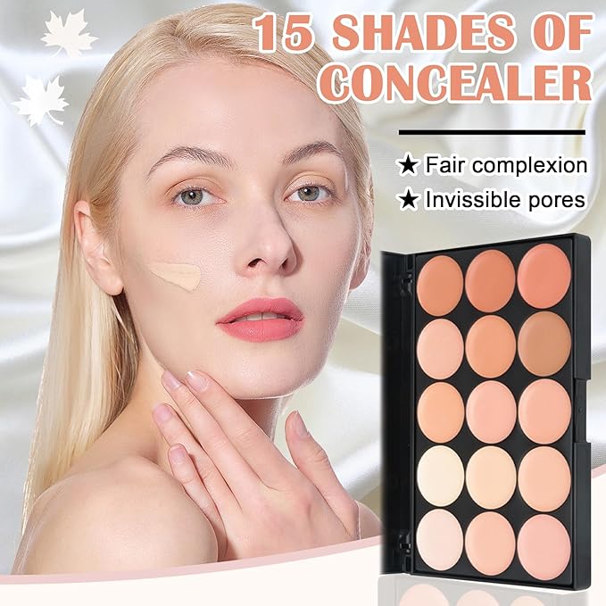15 Colors Correcting Concealer Contour Palette,Cream Contour Makeup Palette with Brush,Contouring Liquid Foundation Concealer Palette Highlighting Makeup Kit for Conceals Dark Circles,Blemish-GlimoraGlow