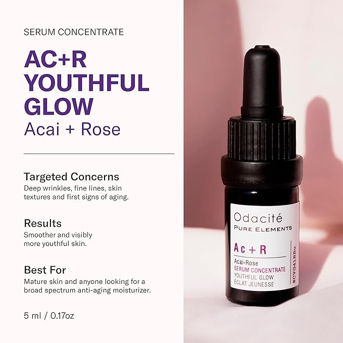 Odacité Anti Aging Serum Concentrate with Acai + Rose - Revitalizing Facial Oil, Youthful Glow, Improves Skin Tone, Wrinkles, and Firmness, Age defying, Rose Oil, 0.17 fl. oz.-GlimoraGlow