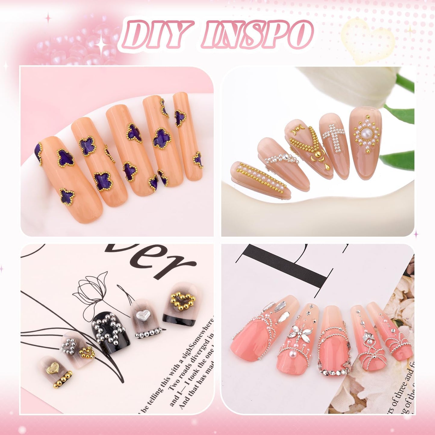 1-3MM Mini Small Nail Beads Metal Caviar Bead Silver Gold Nail Charms and Gems Ball, Nail Chain for Nail Art Accessories Supplies Gold Rhinestones for Women Manicure-GlimoraGlow