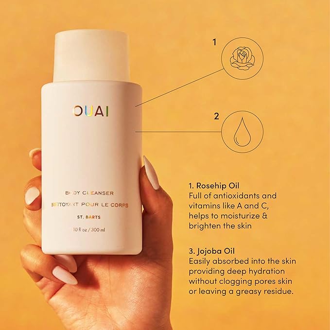 OUAI Body Cleanser, St. Barts - Foaming Body Wash with Jojoba Oil and Rosehip Oil to Hydrate, Nurture, Balance and Soften Skin - Paraben, Phthalate and Sulfate Free Skin Care Products - 10 Oz-GlimoraGlow
