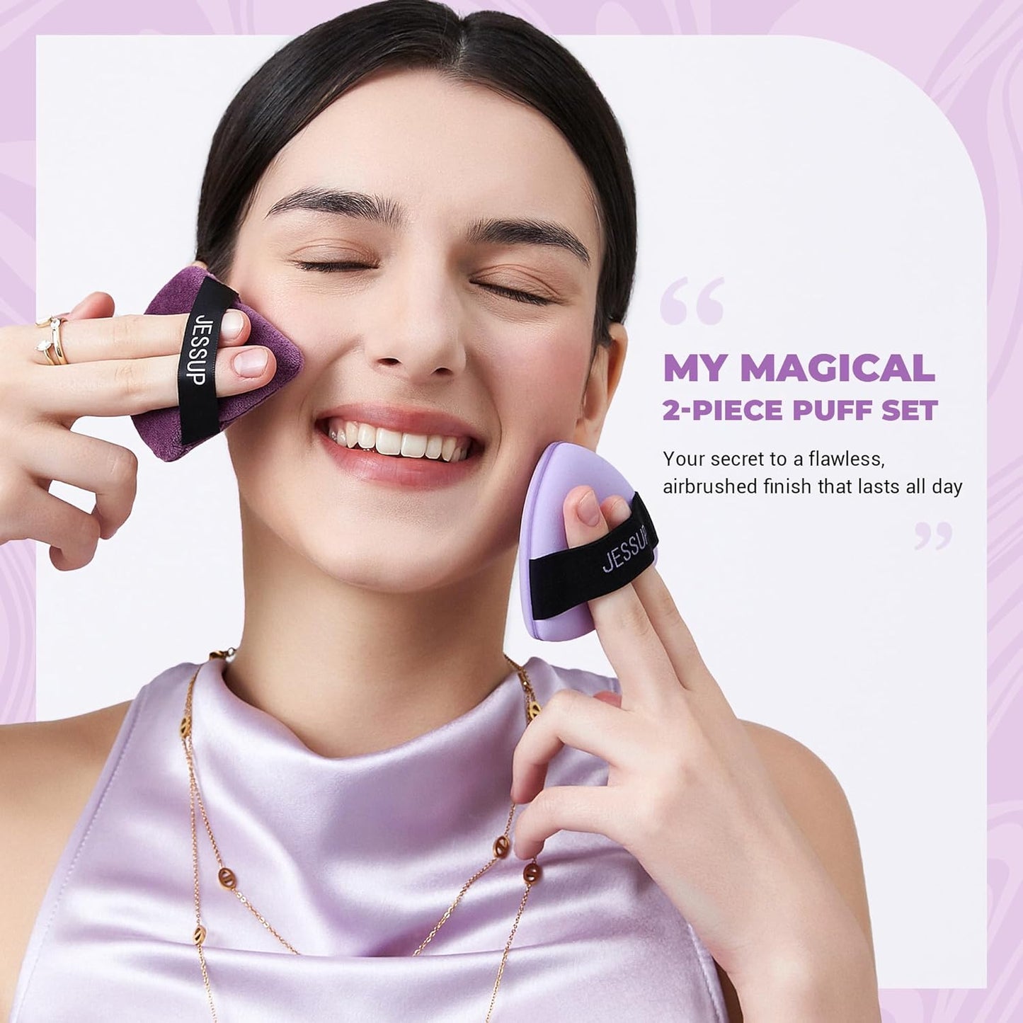 Jessup Powder Puff, 2pcs Triangle Powder Puff Soft for Foundation Setting and Baking, Reusable, Washable, Purple SP018-GlimoraGlow