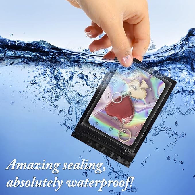 100 Pieces Smell Proof Mylar Bags, Holographic Packaging Bags, Resealable Odor Foil Pouch Zipper Bag with Clear Window for Food Storage and Lipgloss, Jewelry Lash (Black, 4 x 6 Inch)-GlimoraGlow