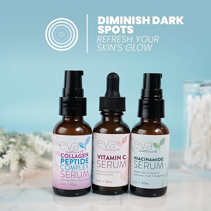 Eva Naturals Firm & Glow Serum Bundle – Vitamin C, Peptide & Niacinamide Serums – Anti-Aging Face Serum Set for Wrinkles, Glow, Pores, Hydration – Collagen Boosting Skin Care Routine-GlimoraGlow