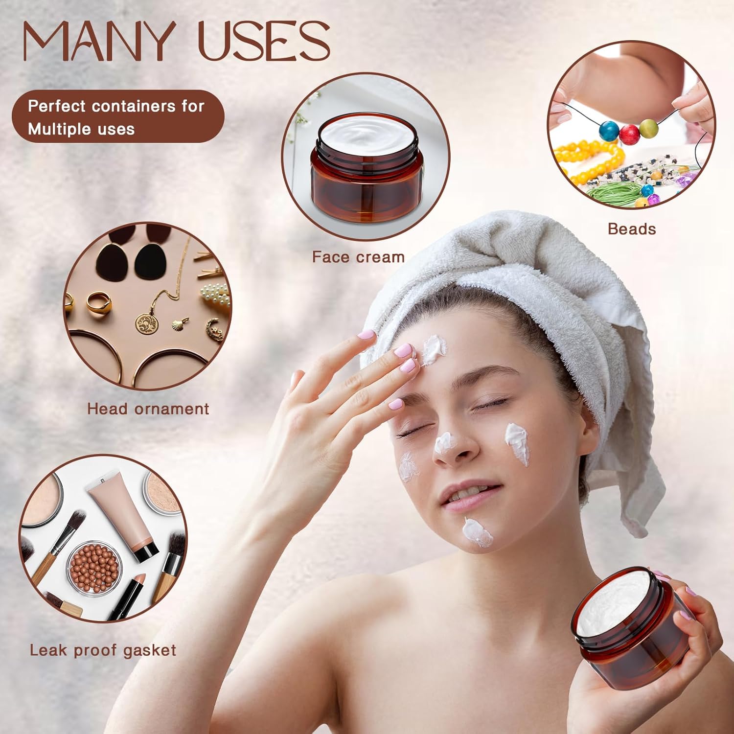 200 Pcs 1 oz Empty Bulk Plastic Container Jars with Lid Leak Proof Round Plastic Jars Small Cosmetic Travel Containers for Storage Makeup Creams Lotion Ointments, Amber-GlimoraGlow