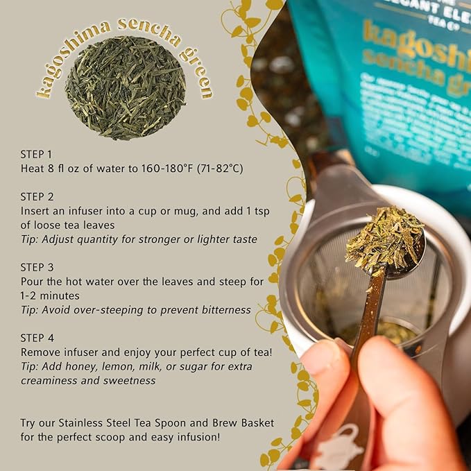 Japanese Sencha Green Tea, Organic Loose Leaf Sencha Tea – Antioxidant & Detox Support – Refreshing Hot or Iced Green Tea – 4 oz Resealable Bag (Makes 50 Cups) – The Elegant Elephant-GlimoraGlow