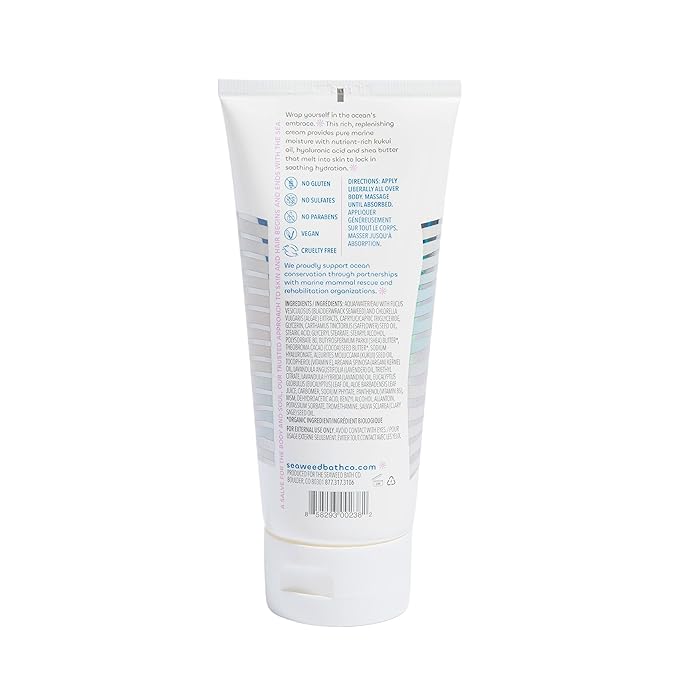 Seaweed Bath Co. Hydrate Body Cream, Lavender Scent, 6 Ounce, Nourishing Hand & Body Lotion Moisturizer for Dry Skin, with Sustainably Harvested Seaweed, Kukui Oil, Hyaluronic Acid, Shea Butter-GlimoraGlow