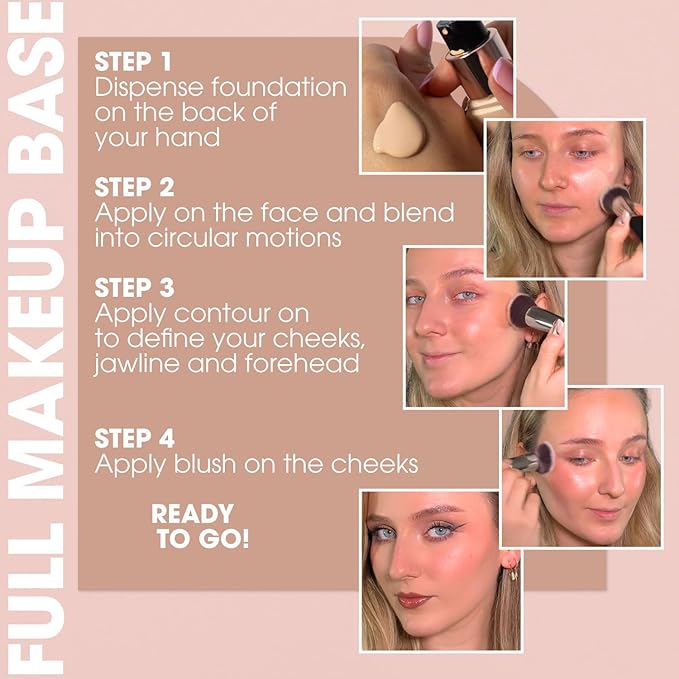 LAMORA Foundation Brush for Liquid Makeup - Kabuki Face Brush for Cream, Powder, Blush, and Concealer - Flat Top Blending, Buffing, Stippling Brush-GlimoraGlow