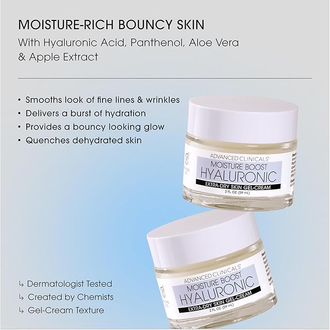Advanced Clinicals Hyaluronic Acid Face Moisturizer Gel Cream + Hyaluronic Acid Body Cream 2pc Hydrating Skincare Set For Women & Men To Reduce Appearance Of Dry Skin, Wrinkles, & Fine Lines, 2pc Set-GlimoraGlow