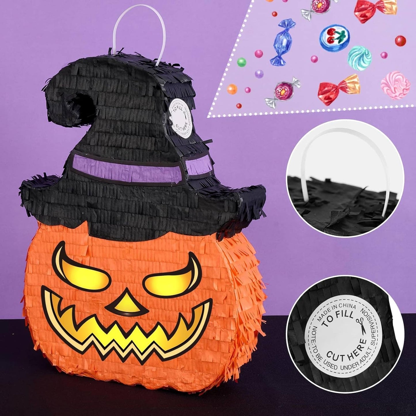 WERNNSAI Halloween Pumpkin Piñata - Wicked Pumpkin Pinata Halloween Jack O Lantern decorations for Kids Trick or Treat Costume Party Pumpkin Games with Bat Blindfold