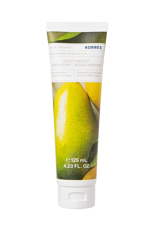 KORRES Elasti-Smooth Body Butter Cream, Dry Skin Lotion with Shea Butter and Almond Oil, Moisturizing, Firming, Tightening and Hydrating After Shower Care, Bergamot Pear, 4.23 Fl Oz-GlimoraGlow