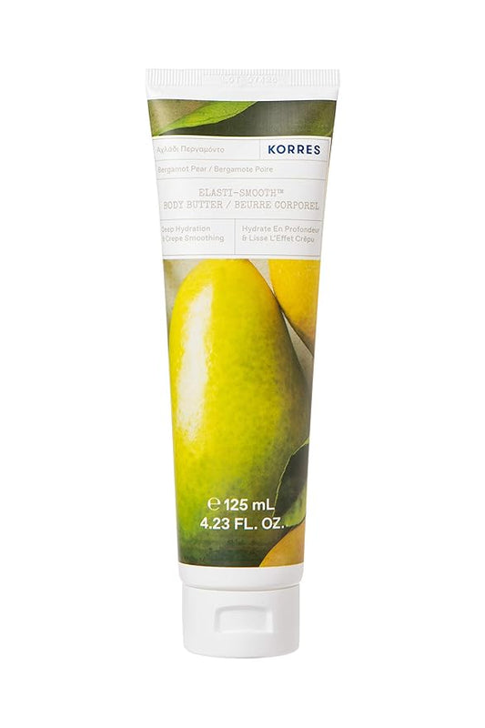 KORRES Elasti-Smooth Body Butter Cream, Dry Skin Lotion with Shea Butter and Almond Oil, Moisturizing, Firming, Tightening and Hydrating After Shower Care, Bergamot Pear, 4.23 Fl Oz-GlimoraGlow
