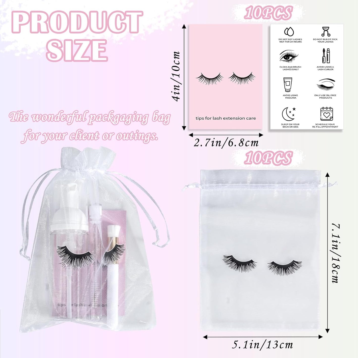 50PCS Lash Shampoo Bottles Brushes Set, Empty Lash Shampoo Bottle, Lash Cleaning Brush, Eyelash Extension Tube Brush, Instructions Cards, Aftercare Bags for Lash Business Clients (50pcs in white)-GlimoraGlow