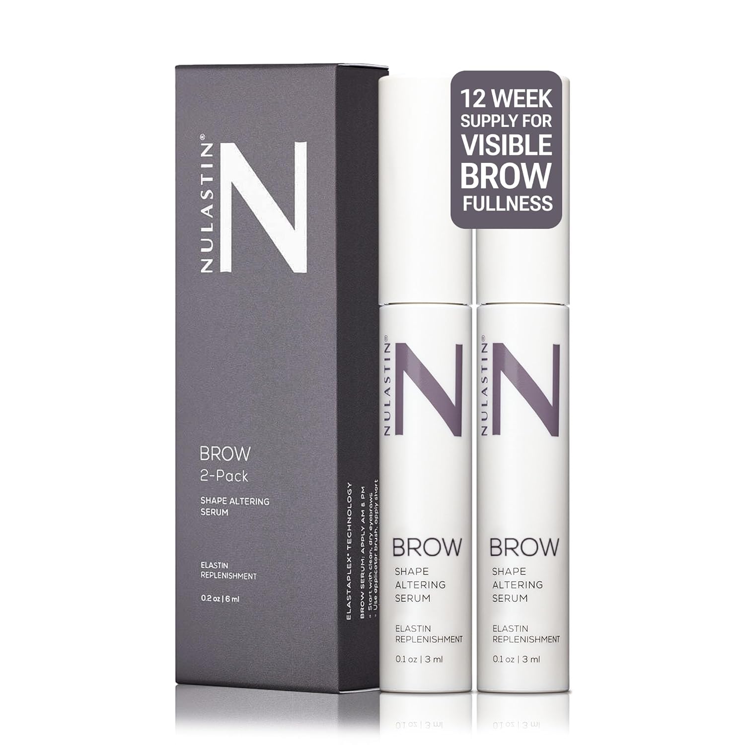 NULASTIN Eyebrow Serum for Thicker Looking Brows - BROW Shape Altering Serum - Reduce Shed & Encourage Fuller, More Youthful-Looking Brows - With Keratin & Peptides (2 Count, 0.1 fl oz each)-GlimoraGlow
