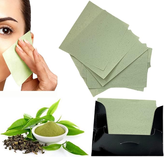 2 Pks GREEN TEA INFUSED Soothing Natural Abaca Blotting Paper - 100 Oil Blotting Sheets - Makeup Friendly UNISEX Oily Skin Shine Blotter Photography Zoom Meetings Travel Gym School - MADE IN TAIWAN-GlimoraGlow