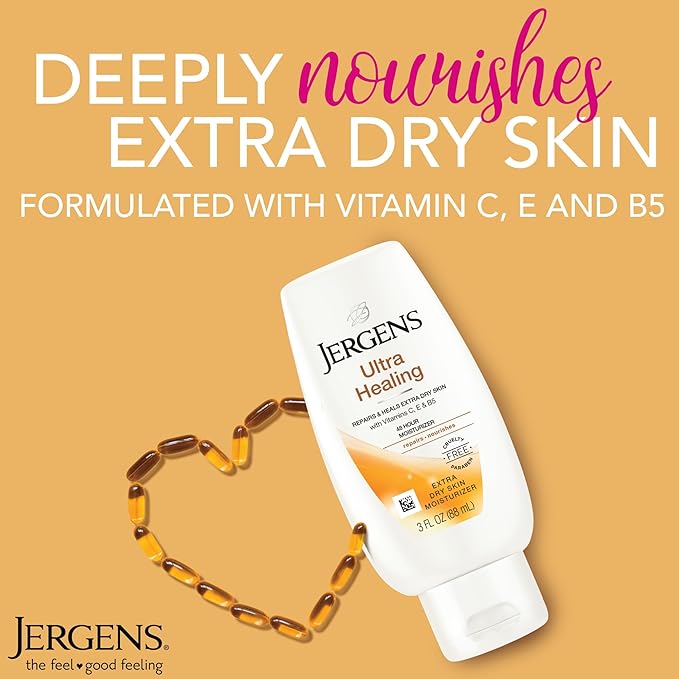 Jergens Ultra Healing Moisturizer for Dry Skin, Hand and Body Lotion, with Hydralucence Blend, Vitamins C, E and B5, 3 Oz, Pack of 8-GlimoraGlow