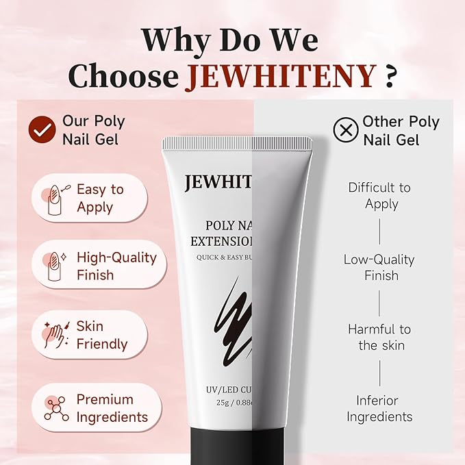 JEWHITENY Poly Extension Gel Nail Set Clear Pink Poly Nail Gel With Slip Solution Base Coat Top Coat French Manicure Need U V Lamp Curing for Finger Art and Home DIY-GlimoraGlow