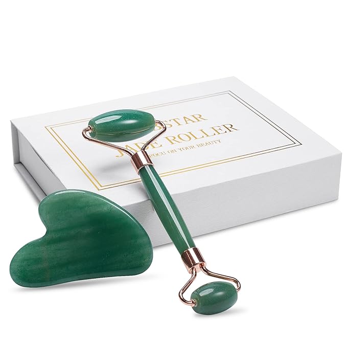 Jade Roller for Face, Facial Roller Massager Skin Care Tool, Gua Sha Facial Tools for Face, Neck, Eyes, Reduce Puffiness of The Skin (Green)-GlimoraGlow