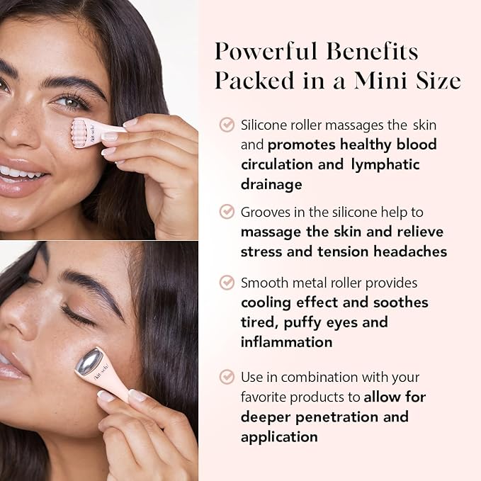 Kitsch Mini Facial Roller & Ice Face Roller Skin Care Tool Set for Women - Face Massager for Puffy Eyes, Cold Therapy, Lymphatic Drainage Massager, Self Care Gifts for Women & Men - Blush-GlimoraGlow