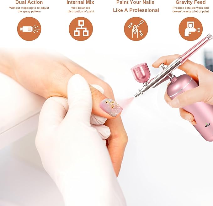 Airbrush Kit with Compressor - 48PSI High-Pressure, Non-Clogging Air Brush Set Cordless Rechargeable with 0.3mm Nozzle and Cleaning Brush for Nail Art, Makeup, Painting, and Cake Decorating-GlimoraGlow