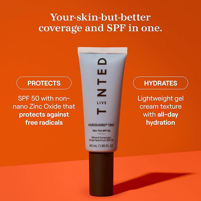 Live Tinted Hueguard Skin Tint SPF 50 - Tinted Mineral Sunscreen with Light-Medium Buildable Coverage With a Hydrating and Radiant Finish - Water and Sweat Resistant, 1.35 fl oz - Shade 01-GlimoraGlow