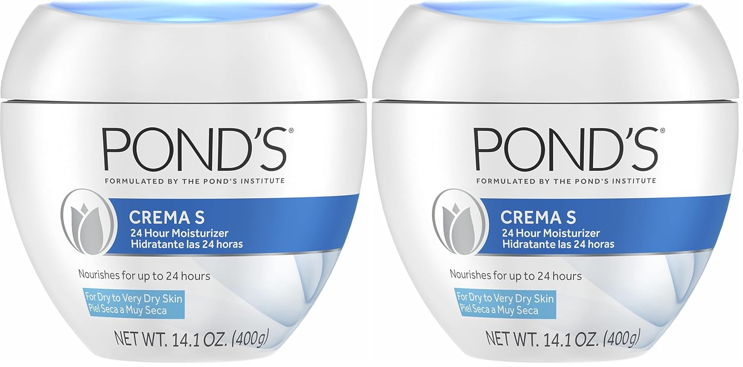 Pond's Crema S Nourishing Face Moisturizer for Women, Skin Care Facial Moisturizer Cream for Dry to Very Dry Skin, Nourishes for up to 24 hours 14.1 oz (Pack of 2)-GlimoraGlow