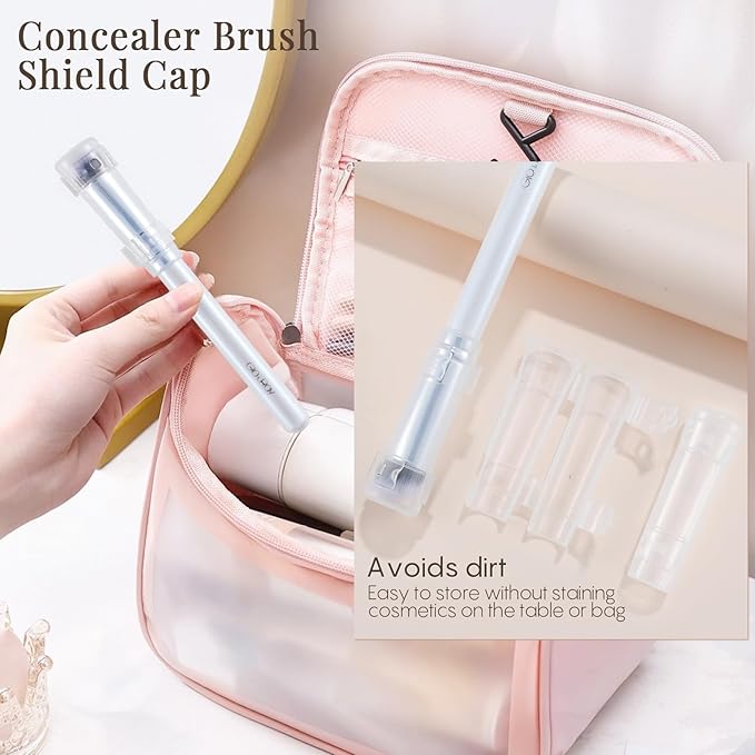 GLO&RAY Concealer Brush Under Eye - Makeup Brush Angled Flat Teardrop, Nose Contour for Powder Pro Concealing Blending for Liquid & Cream Cosmetic, Foundation Brushes Small With Dust Cover (White)-GlimoraGlow