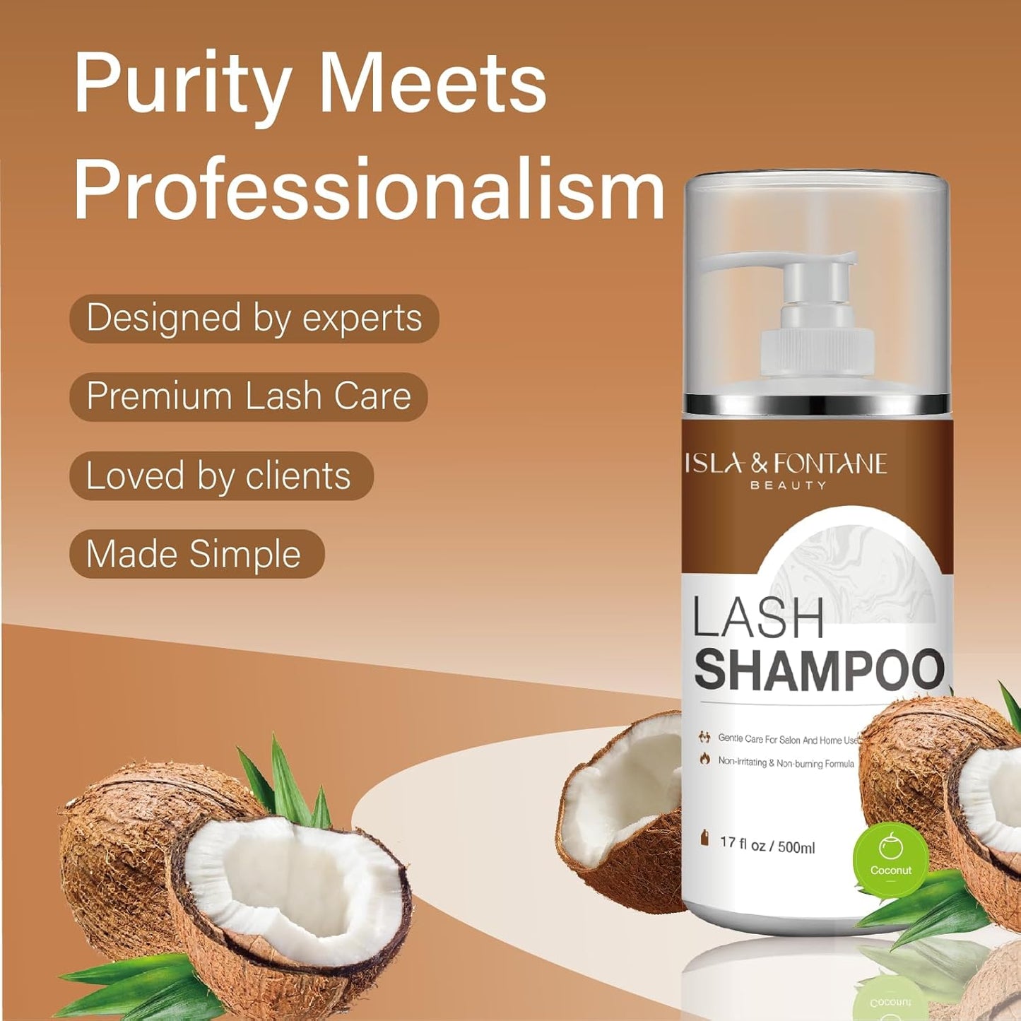 ISLA & FONTANE Lash Shampoo Bulk – Multi-Scent Series – 17 fl oz / 500ml | Gentle Eyelash Cleanser for Lash Extensions | Non-Irritating | Professional Lash Bath Foam For Salon And Home Use (Coconut)-GlimoraGlow