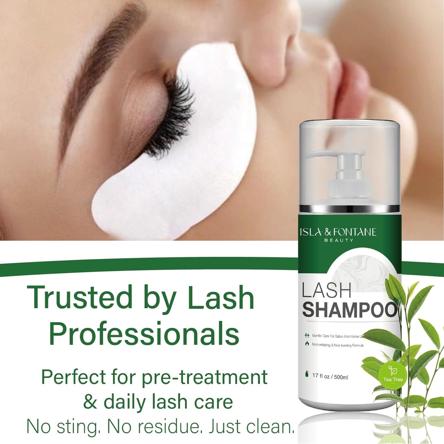 ISLA & FONTANE Lash Shampoo Bulk – Multi-Scent Series – 17 fl oz / 500ml | Gentle Eyelash Cleanser for Lash Extensions | Non-Irritating | Professional Lash Bath Foam For Salon And Home Use (Tea Tree)-GlimoraGlow