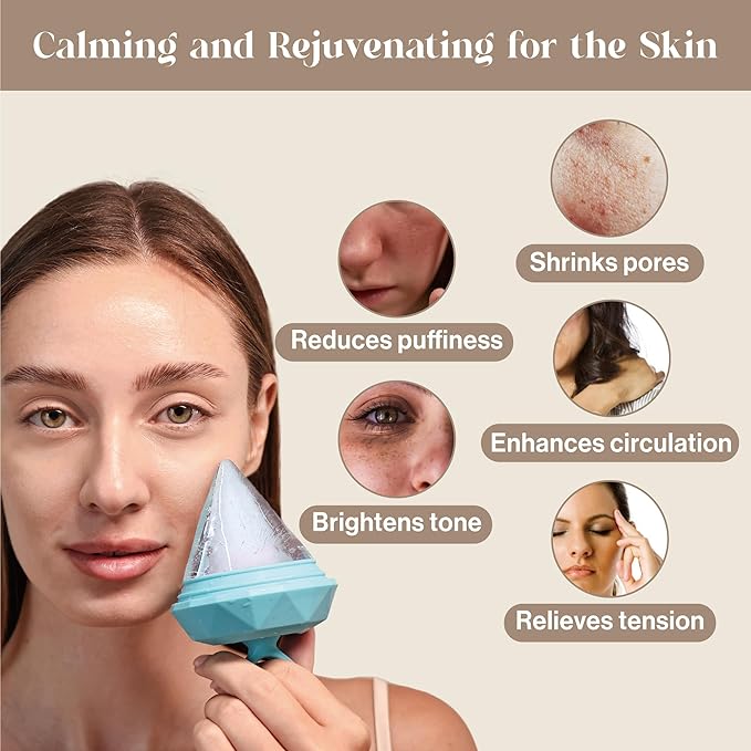 Rena Chris Ice Roller for Face: Diamond Ice Facial Roller, Reach Detailed Areas, De-Puff Eye Bags, Reusable Silicone Massage Ice Mold with Face Wash Wristband, Skin Care Tools for Women(Blue)-GlimoraGlow