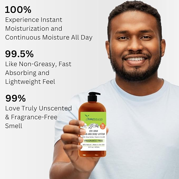RaGaNaturals Natural Unscented Body Lotion for Dry, Sensitive Skin with Shea Butter, Avocado Oil & Vitamin E - Moisturizing, Fragrance Free Hand Lotion With Organic Essence -For Women, Men, Kids-16 Oz-GlimoraGlow
