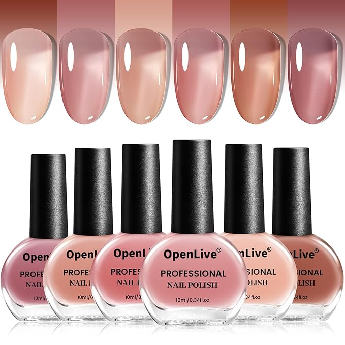 Jelly Nail Polish Set 6 Colors Nude Pink Pale Purple Jelly Quick Dry Nail Polish Set for Nail Art Manicure DIY Salon-GlimoraGlow