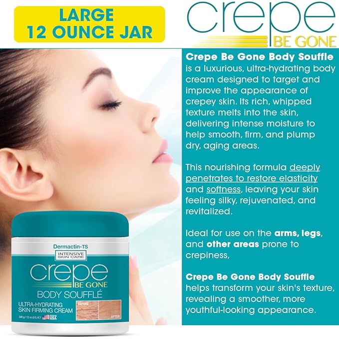 Crepe Be Gone Body Souffle Classic - Large 12 ounce - Ultra Hydrating Crepe Skin Firming Cream for Neck,Chest, Arms & Legs-GlimoraGlow