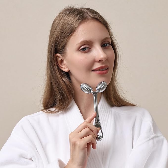 Stainless Steel Face Roller - Metal Facial Cooling Massager for Face and Eyes, Esthetician Supplies Cold Roller for Puffiness, Wrinkles, Dark Circles-GlimoraGlow