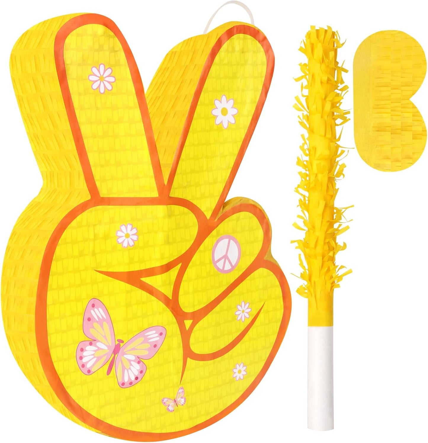 Hippie Pinata with Stick & Hanging Loop Daisy Flower Mexican Pinata Game for Young Wild and Three Party Decorations Girl Groovy Birthday Party Decorations Supplies