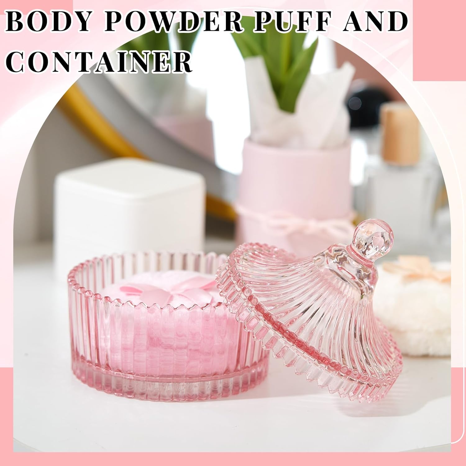 Tioncy 3 Pcs Large Body Powder Puff and Container Crystal Container Soft Washable Reusable Velour Face Body Glitter Powder Puff Wet Dry Makeup Simple Style (Pink)-GlimoraGlow