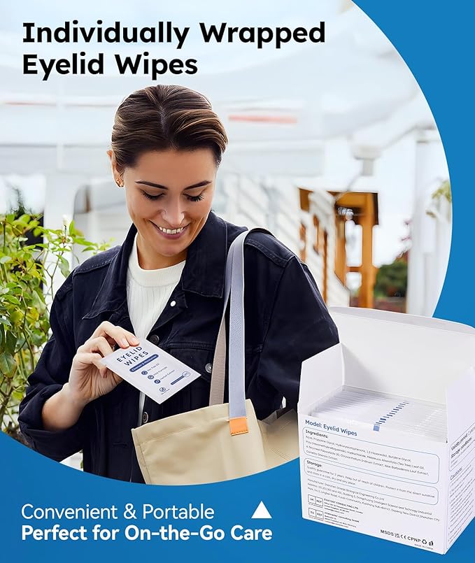 Eyelid Cleansing Wipes for Dry Eye & Blepharitis, Tea Tree Oil Hypoallergenic Eye Wipes for Sensitive Itchy Eyes, Individually Wrapped Eyelid WipesTravel Essentials (30 Count)-GlimoraGlow